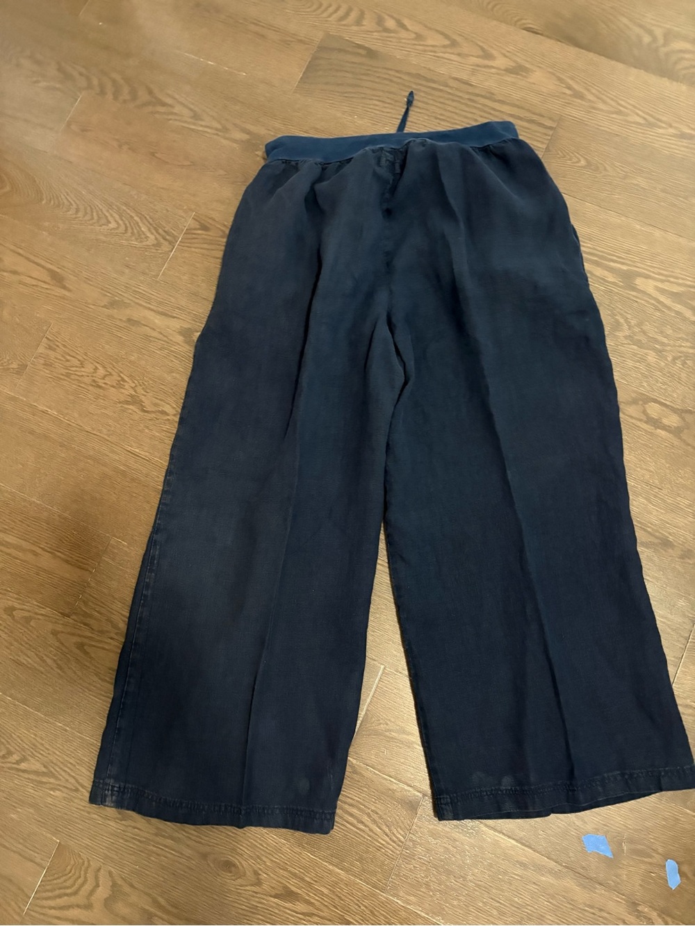 Flax Navy Wide-Leg Drawstring Linen Joggers